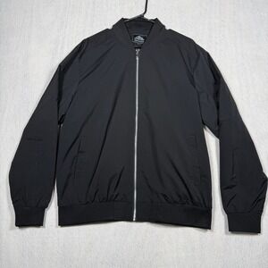 Outdoor Jacket Mens Large Black Cotton Casual Bomber Windbreaker‎ Full Zip Coat